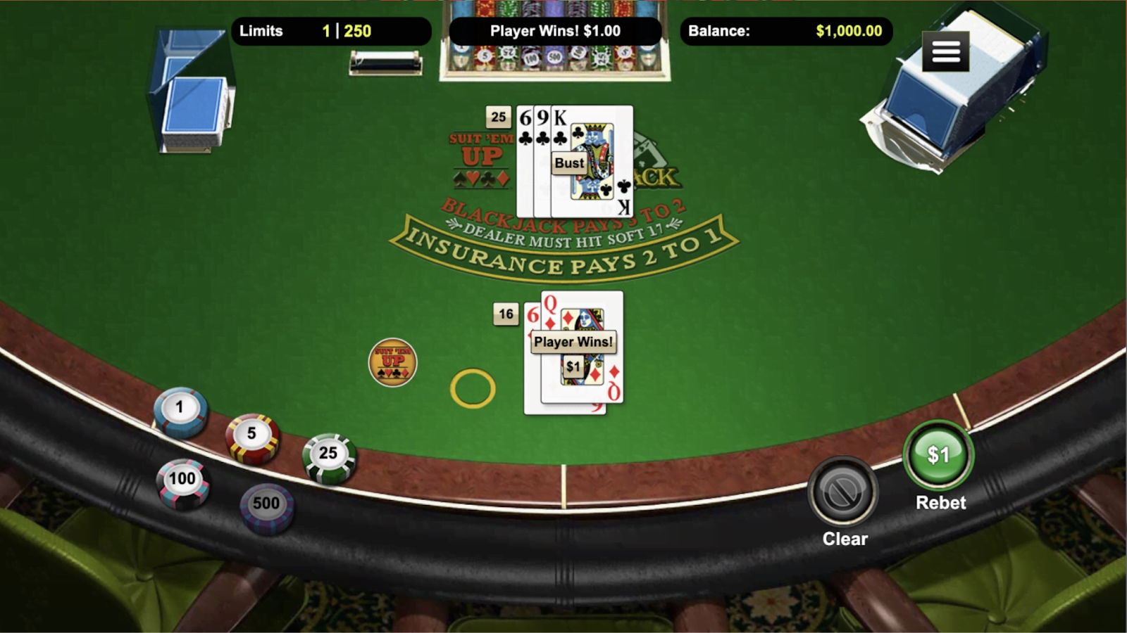 Online Casino Game: Suit'Em Up Blackjack