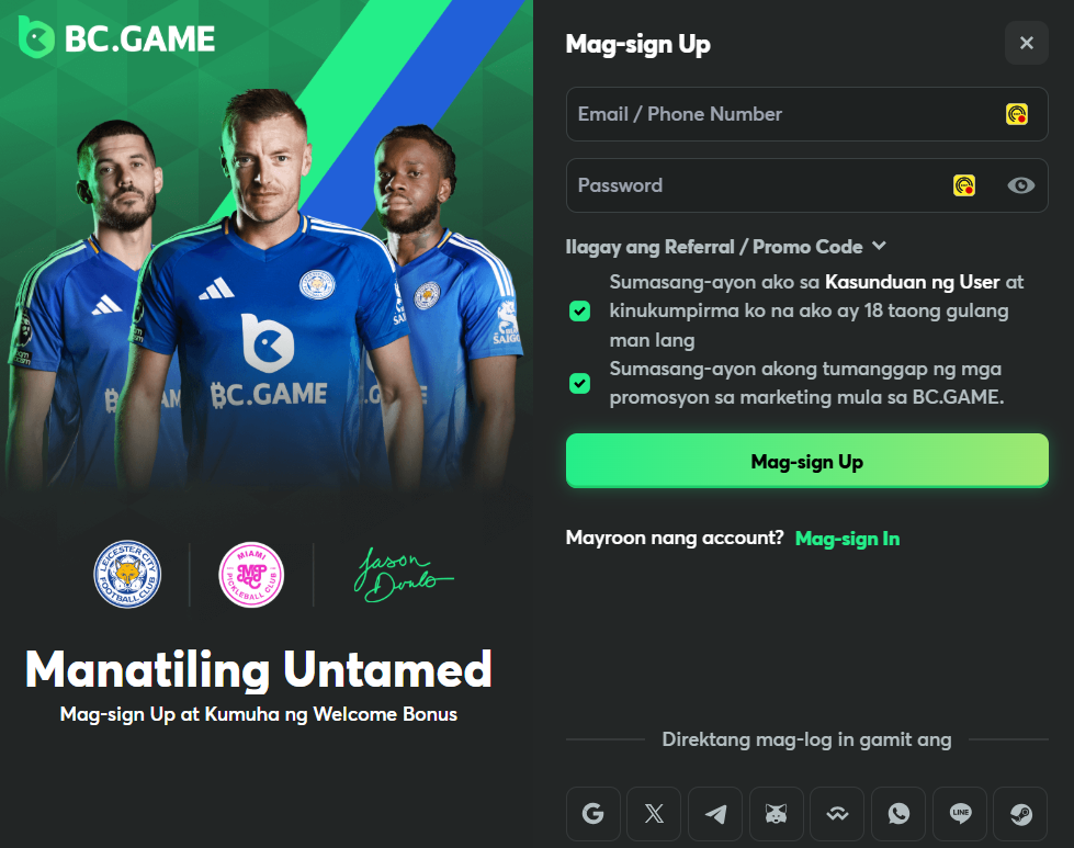 BC GAME Registration and Logging in