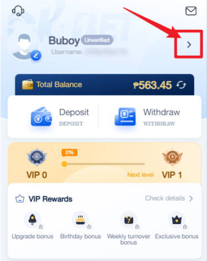 How to Verify OKBET Account (KYC)
Click on the arrow button in the upper right corner of the screen