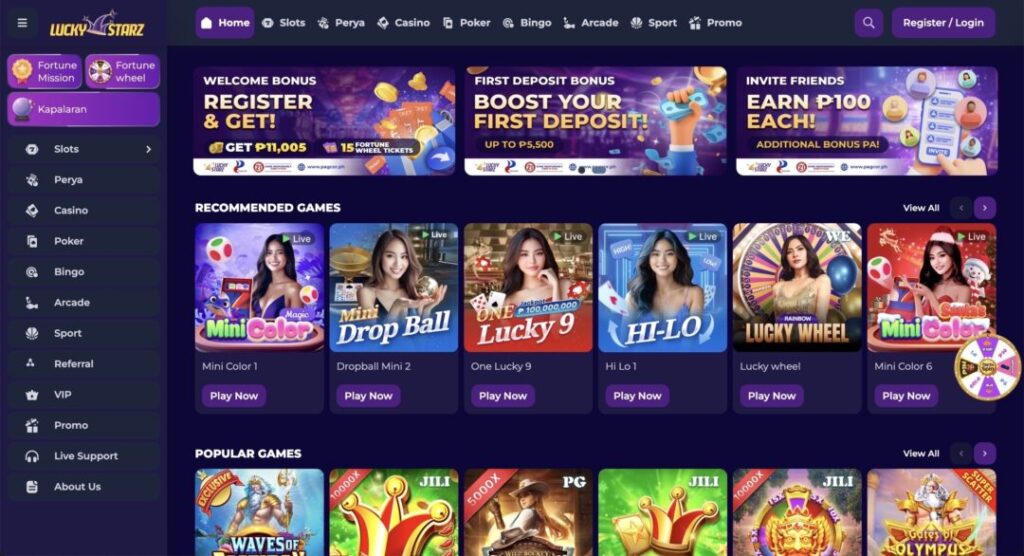 A Screen shot of Luckystarz website