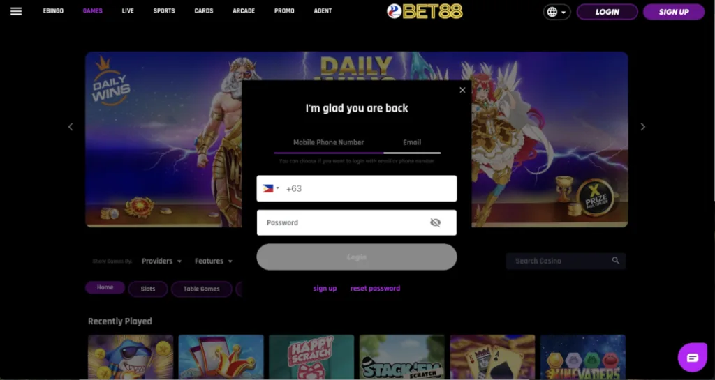 bet88 login form