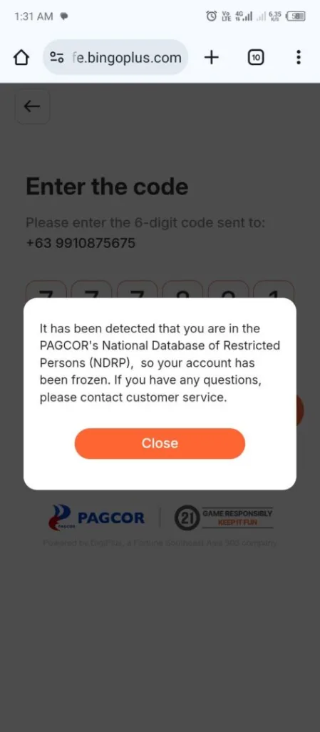 bingoplus account frozen