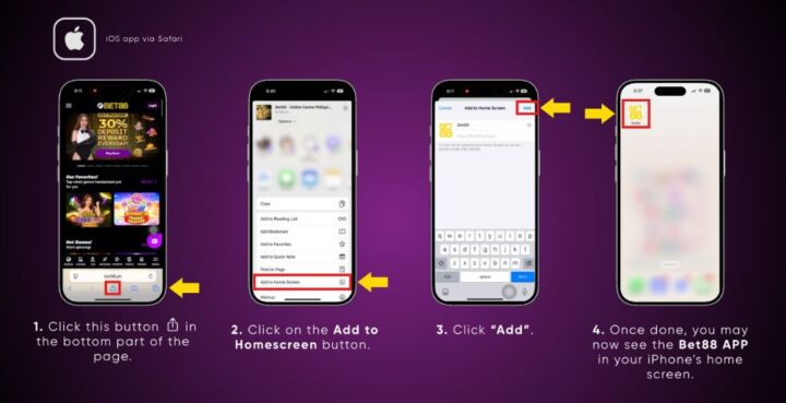 BET88 iOS app via Safari