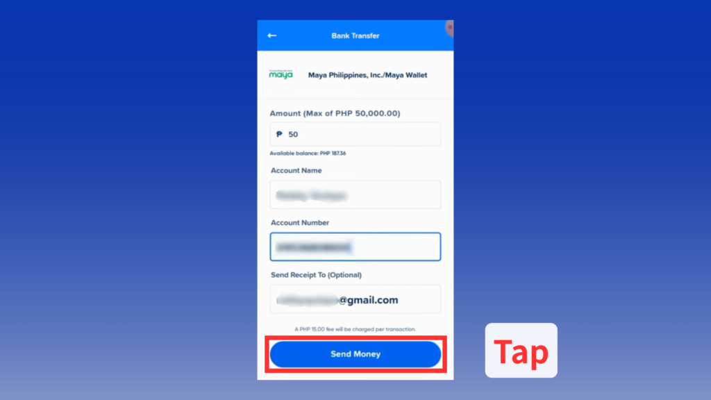 Enter the required information and tap “Send Money”